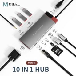 Mils Technologies 10 in 1 Type C Hub / USB-C Extension Adapter Dongle Card Reader